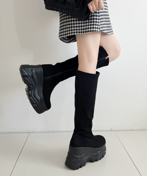 セール】厚底 ダブルソール ストレッチ ロングブーツ 538（ブーツ