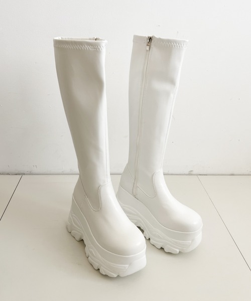 Shoes in Closet(シューズインクローゼット)の「厚底 ダブルソール ストレッチ ロングブーツ 538(ブーツ・レディース・アイボリー/ブラック系8/ブラック・L/M/S/LL)」の21枚目の写真