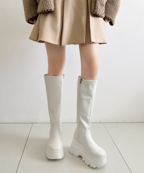 Shoes in Closet(シューズインクローゼット)の「厚底 ダブルソール ストレッチ ロングブーツ 538(ブーツ・レディース・アイボリー/ブラック系8/ブラック・L/M/S/LL)」の18枚目の写真