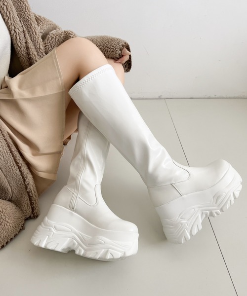 セール】厚底 ダブルソール ストレッチ ロングブーツ 538（ブーツ