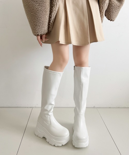 Shoes in Closet(シューズインクローゼット)の「厚底 ダブルソール ストレッチ ロングブーツ 538(ブーツ・レディース・アイボリー/ブラック系8/ブラック・L/M/S/LL)」の19枚目の写真