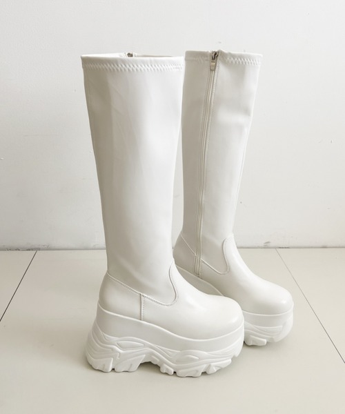 Shoes in Closet(シューズインクローゼット)の「厚底 ダブルソール ストレッチ ロングブーツ 538(ブーツ・レディース・アイボリー/ブラック系8/ブラック・L/M/S/LL)」の22枚目の写真