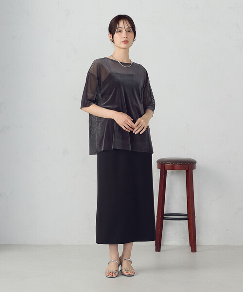 COMME CA ISM(コムサイズム)の「シアーベロア Tシャツ(Tシャツ/カットソー・レディース・ブラック/チャコール・MEDIUM/LARGE)」の7枚目の写真