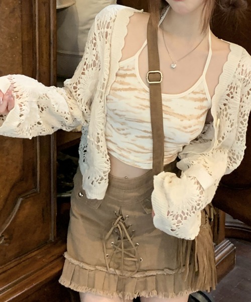 ミージェーン me Jane かぎ編みニットロングカーディガン （ホワイト） ミージェーン me Jane かぎ編みニットロングカーディガン