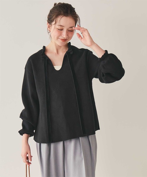 titivate(ティティベイト)の「前後2wayベロアリボンフリルニットトップス(ニット/セーター・レディース・ベージュ/ブラック/グレー・L/M)」の7枚目の写真