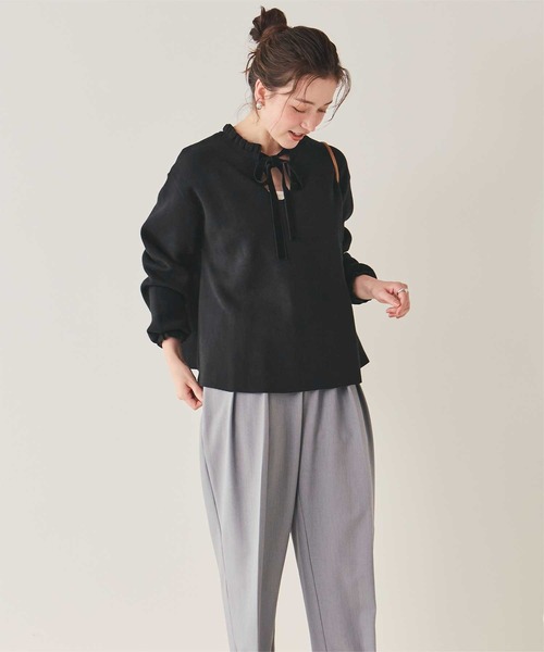 titivate(ティティベイト)の「前後2wayベロアリボンフリルニットトップス(ニット/セーター・レディース・ベージュ/ブラック/グレー・L/M)」の9枚目の写真