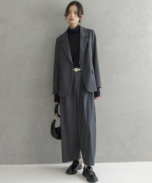 組曲（クミキョク）の「ハンサムツイル ジャケット（テーラードジャケット・レディース・ブラック系/グレー系/ベージュ系・2/3）」の16枚目の写真