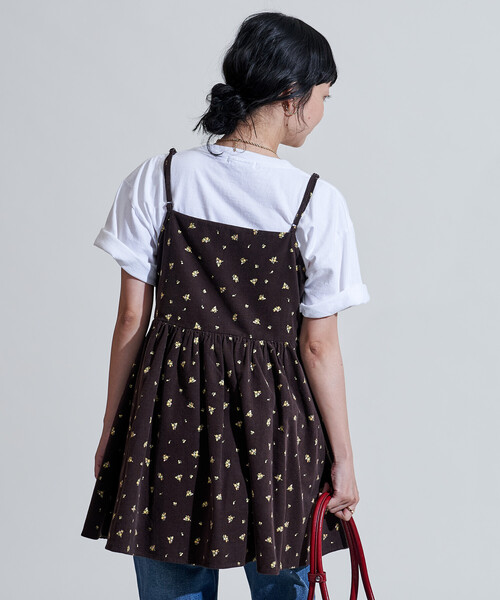 FREAK'S STORE（フリークスストア）の「カントリーフラワー コーデュロイ カシュクールキャミソール＜セットアップ対応＞/小花柄（キャミソール・レディース・キャメル/チャコール/ナチュラル・ﾌﾘ-）」の14枚目の写真