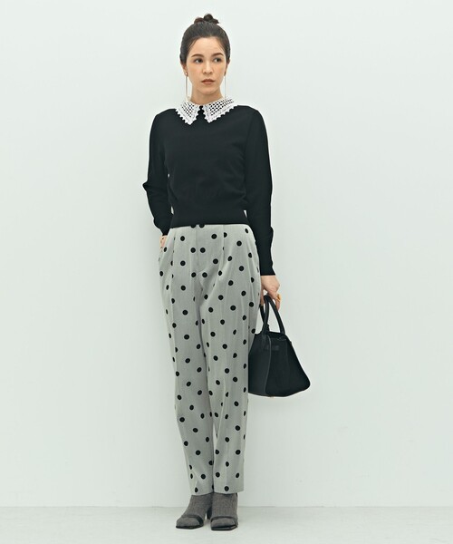 セール】ウォッシャブルストレッチドットジャガードテーパードパンツ
