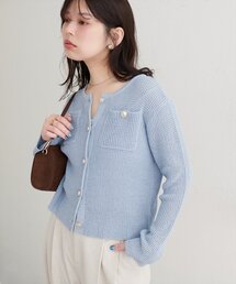【WEB限定】ポケ付き金釦ワッフル編みカーディガン
