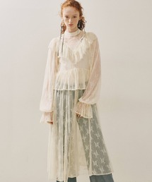 J1U by LA BELLE ETUDE（ジユウバイラベルエチュード）の「vintage調ストライプフラワー総レースドレスワンピース（ワンピース）」