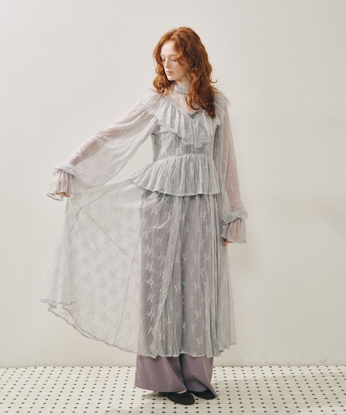 セール】vintage調ストライプフラワー総レースドレスワンピース  