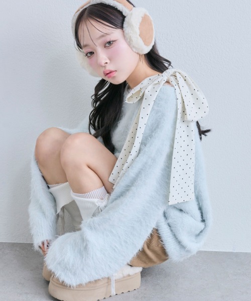 OLIVE des OLIVE（オリーブデオリーブ）の「【7wayで着れる】melty ribbon knit onepiece（ワンピース・レディース・サックスブルー/オフホワイト/チャコールグレー/ピンク/ブラック・FREE）」の4枚目の写真
