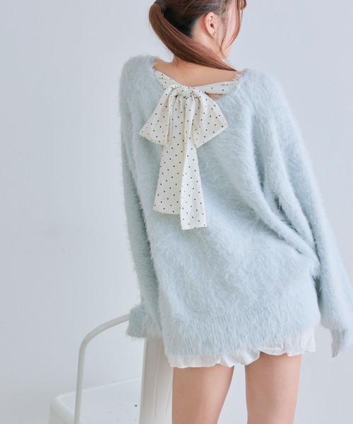 OLIVE des OLIVE（オリーブデオリーブ）の「【7wayで着れる】melty ribbon knit onepiece（ワンピース・レディース・サックスブルー/オフホワイト/チャコールグレー/ピンク/ブラック・FREE）」の14枚目の写真