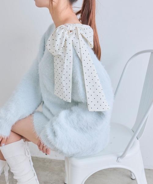 OLIVE des OLIVE（オリーブデオリーブ）の「【7wayで着れる】melty ribbon knit onepiece（ワンピース・レディース・サックスブルー/オフホワイト/チャコールグレー/ピンク/ブラック・FREE）」の18枚目の写真