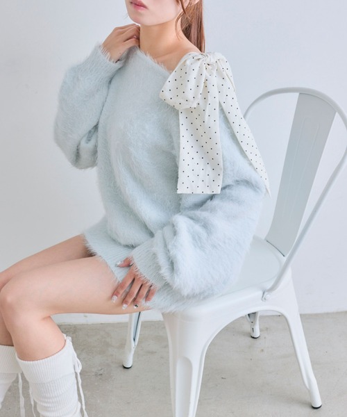 OLIVE des OLIVE（オリーブデオリーブ）の「【7wayで着れる】melty ribbon knit onepiece（ワンピース・レディース・サックスブルー/オフホワイト/チャコールグレー/ピンク/ブラック・FREE）」の19枚目の写真