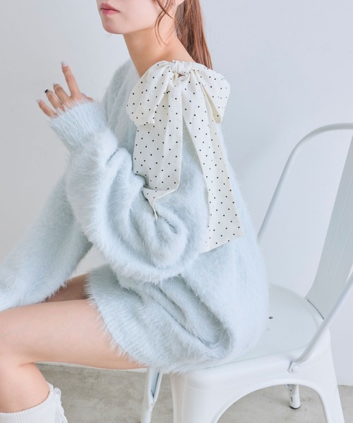 OLIVE des OLIVE（オリーブデオリーブ）の「【7wayで着れる】melty ribbon knit onepiece（ワンピース・レディース・サックスブルー/オフホワイト/チャコールグレー/ピンク/ブラック・FREE）」の20枚目の写真