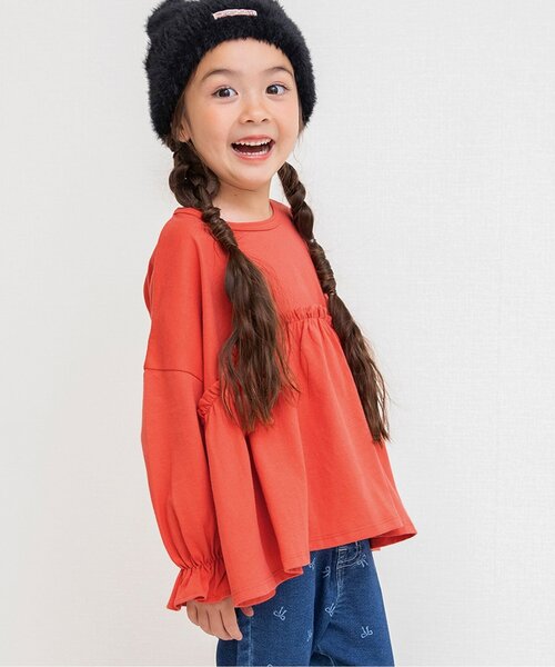 BREEZE（ブリーズ）の「【ジュニア対応】ペプラムロンT（Tシャツ/カットソー・キッズ・オレンジ/イエロー/キナリ/パープル/ピンク/ブラック・80/90/120/130/110/140/100）」の6枚目の写真