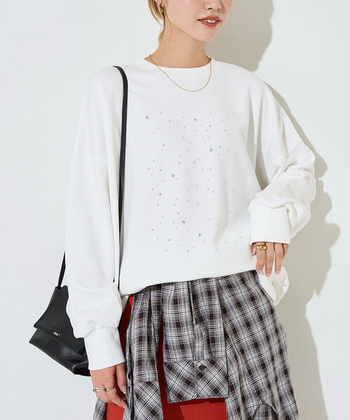 FREAK'S STORE(フリークスストア)の「限定展開 キラキラ ホットフィット 裏毛 スウェット(スウェット・レディース・グレー/オフホワイト/ブラック・フリ-)」の6枚目の写真