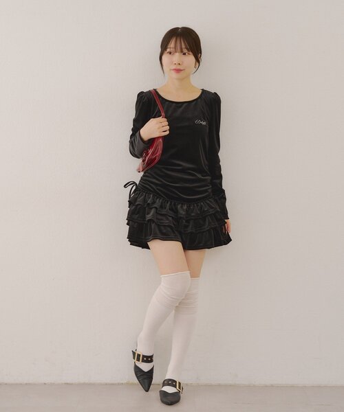 Another Branch olive des olive(アナザーブランチオリーブデオリーブ)の「【めい@may_81oセレクト】ベロア裾フリルミニワンピース(ワンピース・レディース・ブラウン/ブラック・FREE)」の10枚目の写真