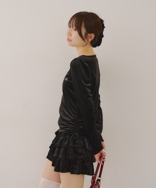 セール】【めい@may_81oセレクト】ベロア裾フリルミニワンピース