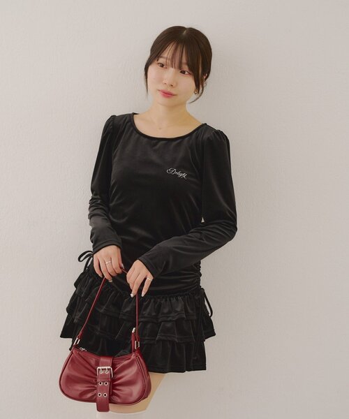 Another Branch olive des olive(アナザーブランチオリーブデオリーブ)の「【めい@may_81oセレクト】ベロア裾フリルミニワンピース(ワンピース・レディース・ブラウン/ブラック・FREE)」の20枚目の写真