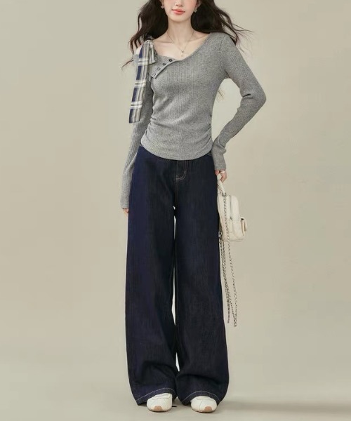gossip!ロサンゼルス(ゴシップロサンゼルス)の「リボンアクセント ワンショルダーニットトップス(Tシャツ/カットソー・レディース・グレー/ライトグレー・M)」の7枚目の写真