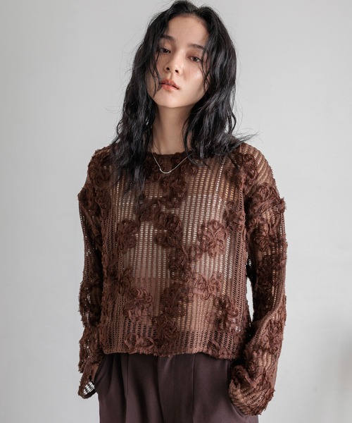 LOWRYS FARM（ローリーズファーム）の「３ＤレースプルオーバーＬＳ  593269（Tシャツ/カットソー・レディース・アイボリー/ブラック/ブラウン・FREE）」の3枚目の写真