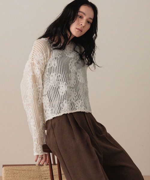 LOWRYS FARM（ローリーズファーム）の「３ＤレースプルオーバーＬＳ  593269（Tシャツ/カットソー・レディース・アイボリー/ブラック/ブラウン・FREE）」の7枚目の写真
