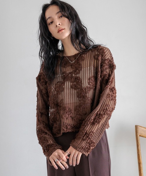 LOWRYS FARM（ローリーズファーム）の「３ＤレースプルオーバーＬＳ  593269（Tシャツ/カットソー・レディース・アイボリー/ブラック/ブラウン・FREE）」の14枚目の写真