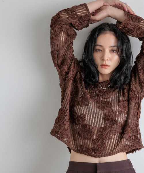 LOWRYS FARM（ローリーズファーム）の「３ＤレースプルオーバーＬＳ  593269（Tシャツ/カットソー・レディース・アイボリー/ブラック/ブラウン・FREE）」の13枚目の写真