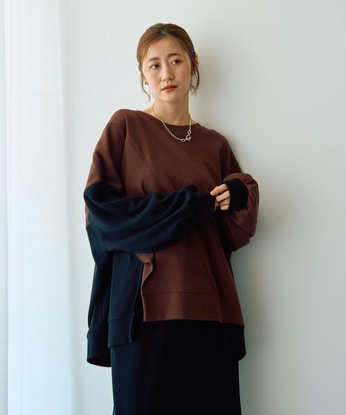 Editt by YECCA VECCA（エディットバイイェッカヴェッカ）の「アシメデザインプルオーバー（スウェット・レディース・ブラック/ブラウン/グレー・FREE）」の3枚目の写真