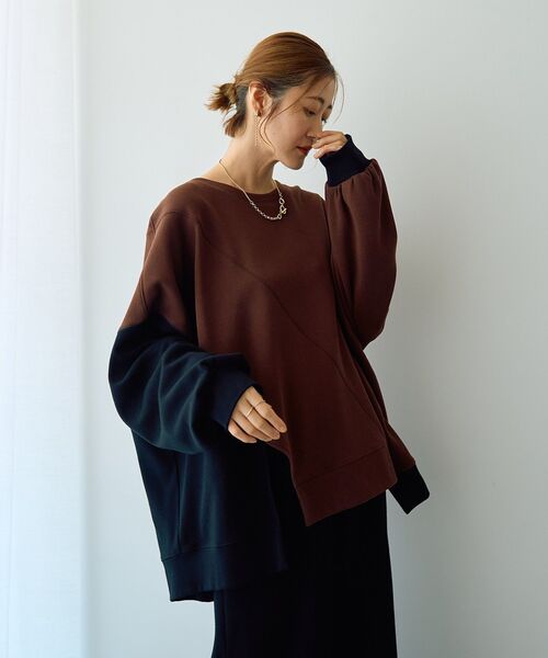 Editt by YECCA VECCA（エディットバイイェッカヴェッカ）の「アシメデザインプルオーバー（スウェット・レディース・ブラック/ブラウン/グレー・FREE）」の5枚目の写真