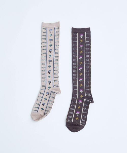 conges payes ADIEU TRISTESSE（コンジェ ペイエ アデュートリステス）の「ボタニカル柄ハイソックス（ソックス/靴下・レディース・ブラウン系その他/ベージュ系その他・FREE）」の7枚目の写真