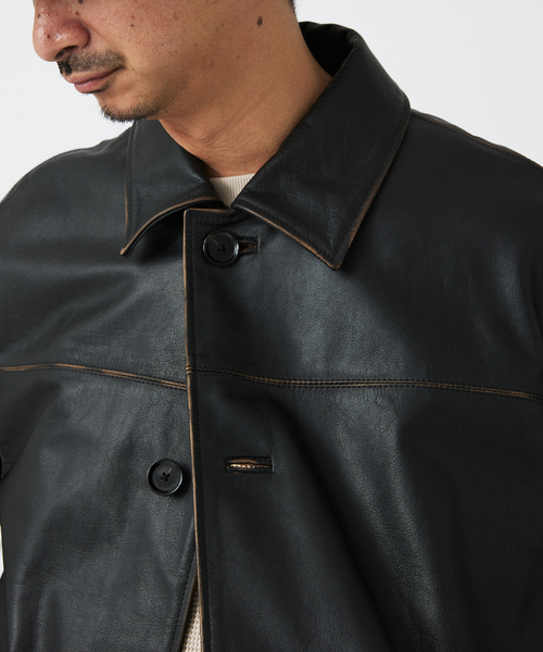 SKOOKUM(スクーカム)の「SKOOKUM / スクーカム 別注 バッファローレザー カバーオール(ライダースジャケット・メンズ・ブラック・MEDIUM/LARGE)」の14枚目の写真