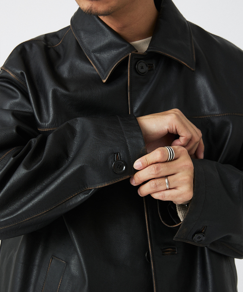 SKOOKUM(スクーカム)の「SKOOKUM / スクーカム 別注 バッファローレザー カバーオール(ライダースジャケット・メンズ・ブラック・MEDIUM/LARGE)」の16枚目の写真