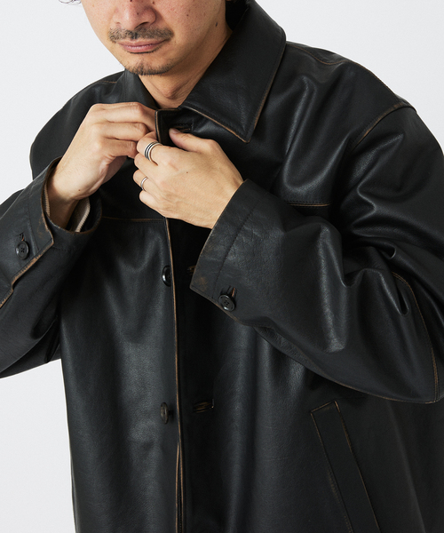 SKOOKUM(スクーカム)の「SKOOKUM / スクーカム 別注 バッファローレザー カバーオール(ライダースジャケット・メンズ・ブラック・MEDIUM/LARGE)」の18枚目の写真