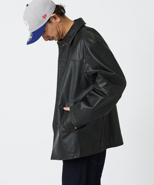 SKOOKUM(スクーカム)の「SKOOKUM / スクーカム 別注 バッファローレザー カバーオール(ライダースジャケット・メンズ・ブラック・MEDIUM/LARGE)」の19枚目の写真