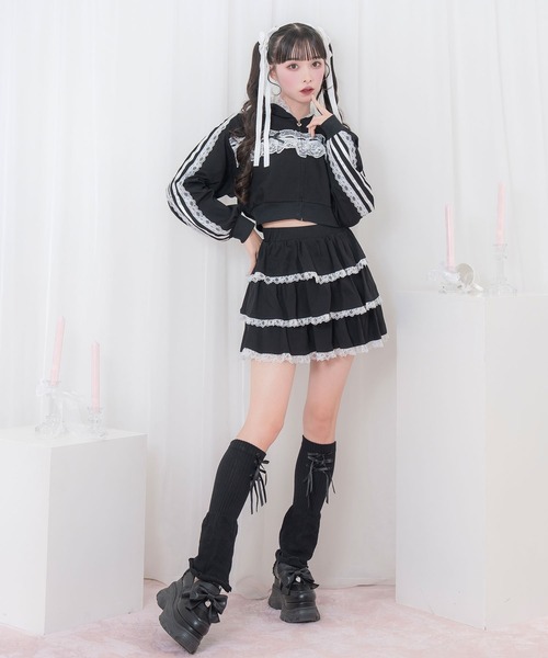 Honey Cinnamon(ハニーシナモン)の「レースフリルパーカーセットアップ(セットアップ・レディース・ブラック/ピンク・FREE)」の3枚目の写真