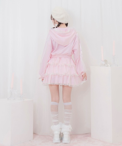 Honey Cinnamon(ハニーシナモン)の「レースフリルパーカーセットアップ(セットアップ・レディース・ブラック/ピンク・FREE)」の6枚目の写真