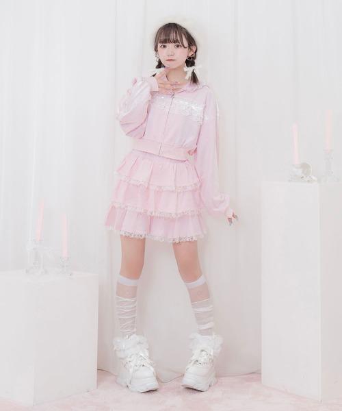 Honey Cinnamon(ハニーシナモン)の「レースフリルパーカーセットアップ(セットアップ・レディース・ブラック/ピンク・FREE)」の7枚目の写真