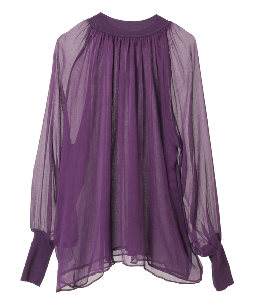 Tiara（ティアラ）の「ニットリブトリミングシアーブラウス（シャツ/ブラウス・レディース・パープル/ピンクベージュ/ブラック・FREE）」の4枚目の写真