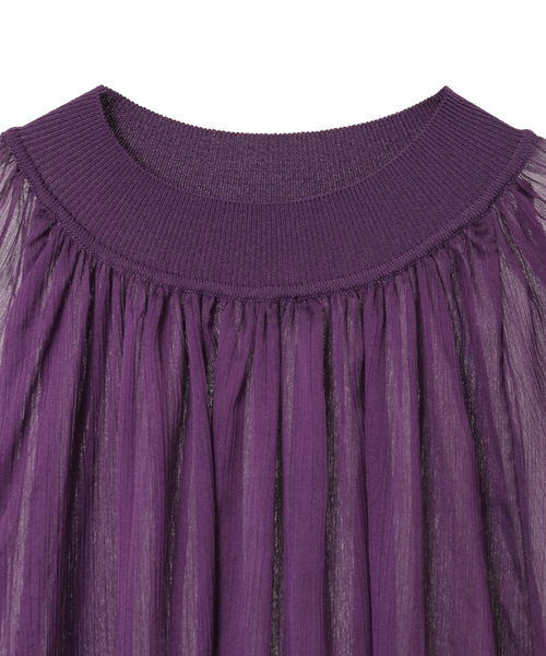 Tiara（ティアラ）の「ニットリブトリミングシアーブラウス（シャツ/ブラウス・レディース・パープル/ピンクベージュ/ブラック・FREE）」の5枚目の写真
