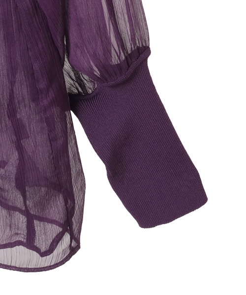 Tiara（ティアラ）の「ニットリブトリミングシアーブラウス（シャツ/ブラウス・レディース・パープル/ピンクベージュ/ブラック・FREE）」の6枚目の写真