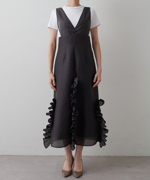 Whim Gazette（ウィムガゼット）の「フリルオーガンジーワンピース（ワンピース・レディース・チャコールグレー・FREE）」の4枚目の写真