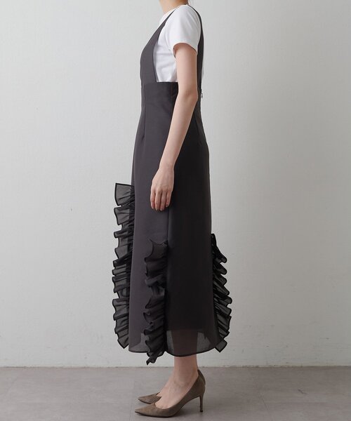 Whim Gazette（ウィムガゼット）の「フリルオーガンジーワンピース（ワンピース・レディース・チャコールグレー・FREE）」の5枚目の写真