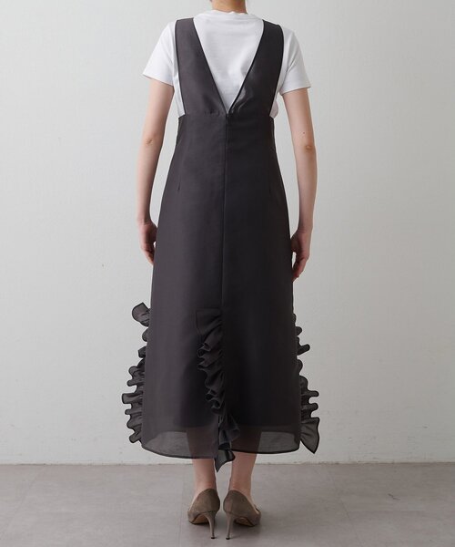 Whim Gazette（ウィムガゼット）の「フリルオーガンジーワンピース（ワンピース・レディース・チャコールグレー・FREE）」の6枚目の写真