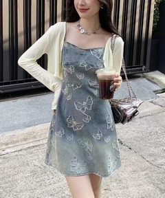 ★新品・未使用、タグ付★ ジャミニjamini リゾートワンピースフリーサイズ BACKリボンデニムミニワンピース[品番：MKSW0050823]｜GYDA