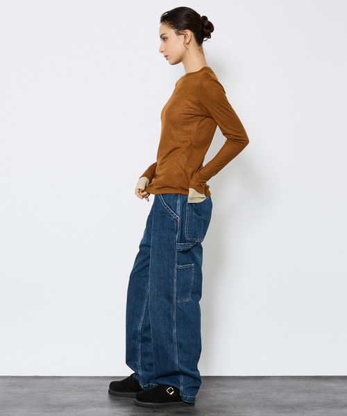 NOMINE】サイドライン タック ワイド ハイウエスト デニムパンツ