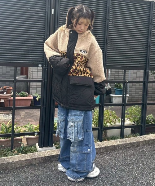 キャンディストリッパー 袖ラインパンダ刺繍ブルゾン ビッグシルエット ブラウン キャンディストリッパー 袖ラインパンダ刺繍ブルゾン ビッグシルエット